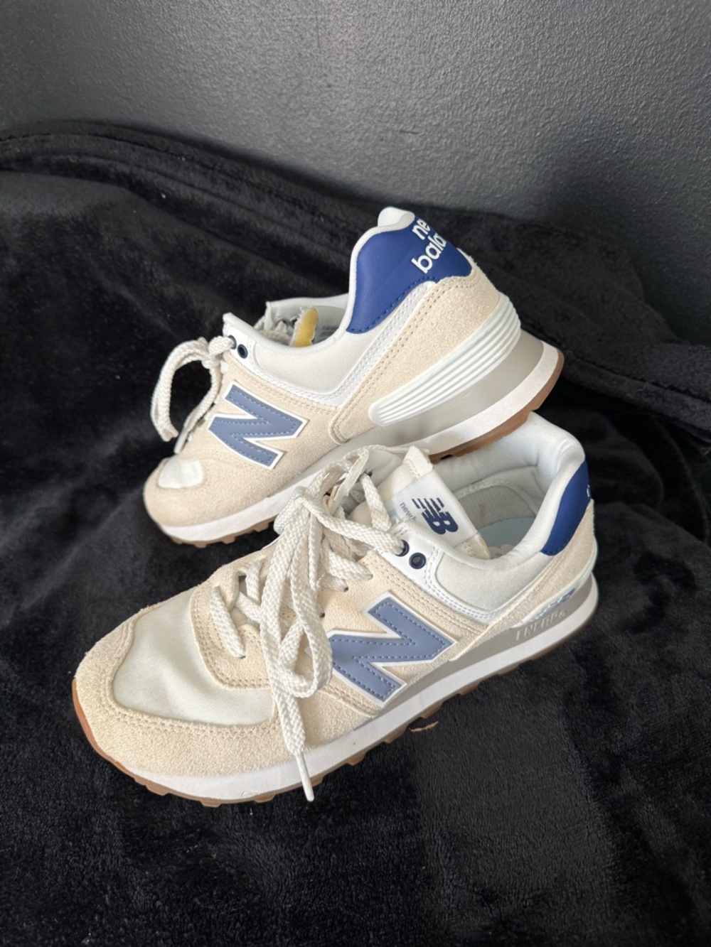 New Balance Kids Cream and Blue Sneakers